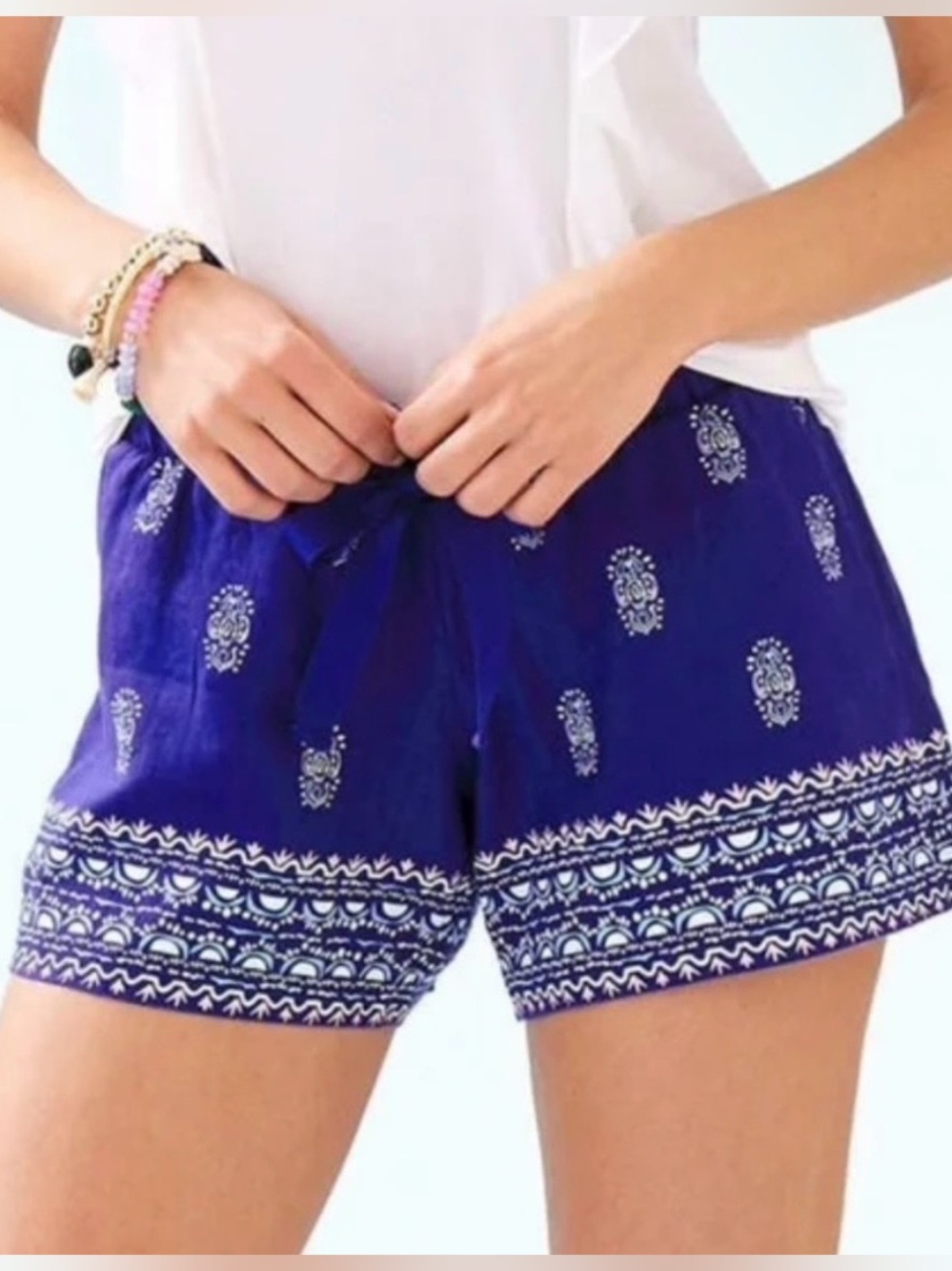 Lilly Pulitzer Blue Printed High-Waist Drawstring Shorts